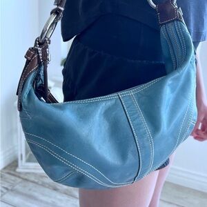 GENUINE  COACH Soho Mini Hobo 
Rare Blue Leather 
creed No D063-10030
